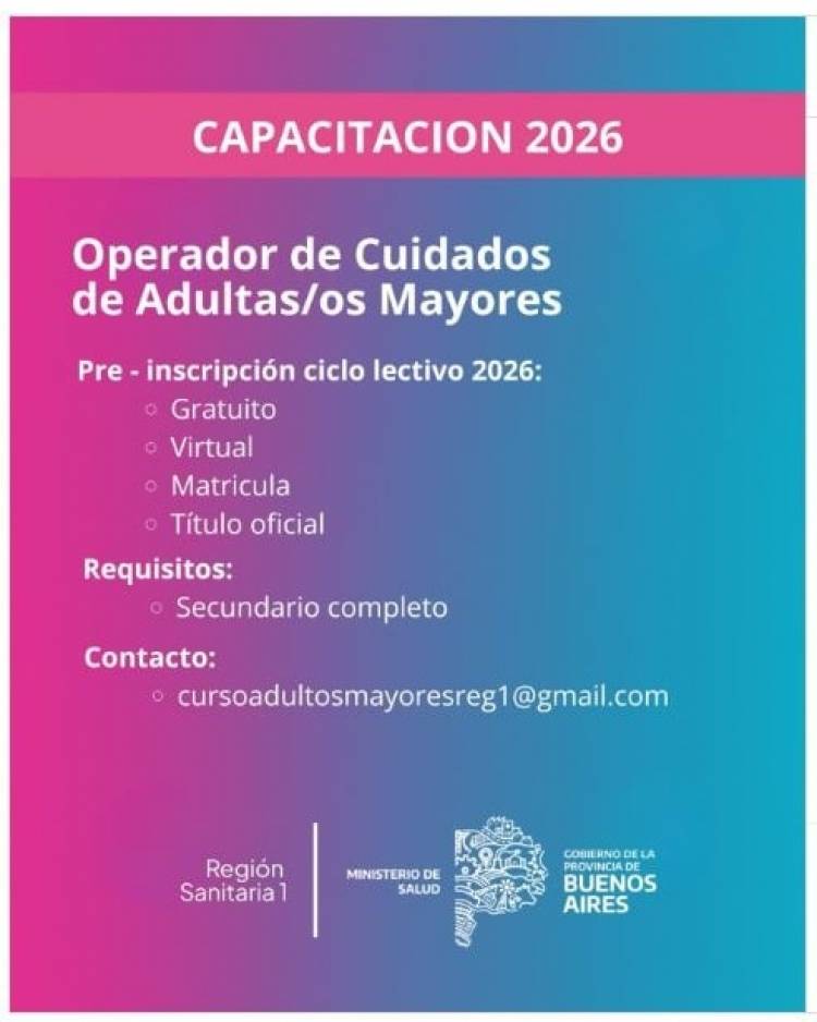 Convocatoria: Operador/a de Cuidados de Adultas/os Mayores – Ciclo Lectivo 2026