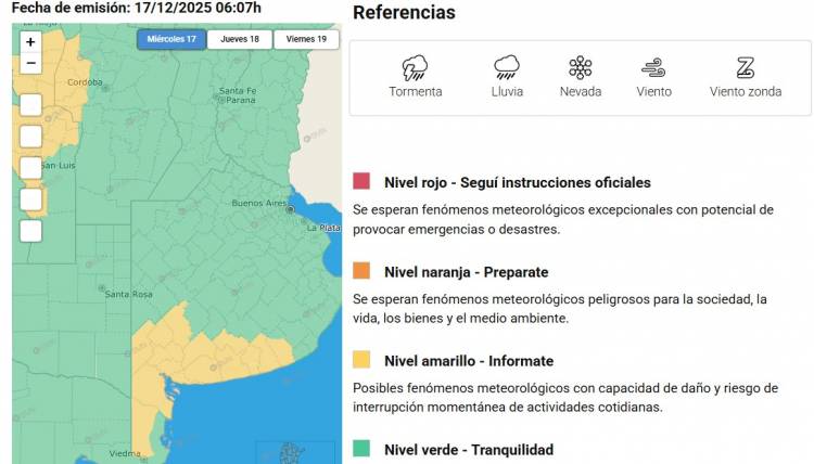 Alerta Amarilla por vientos en la zona