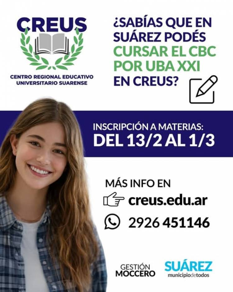 ¿Sabías que en Coronel Suárez podés cursar el CBC por UBA XXI en CREUS?