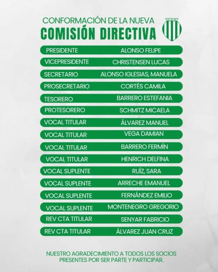 Se conformó la nueva Comisión Directiva