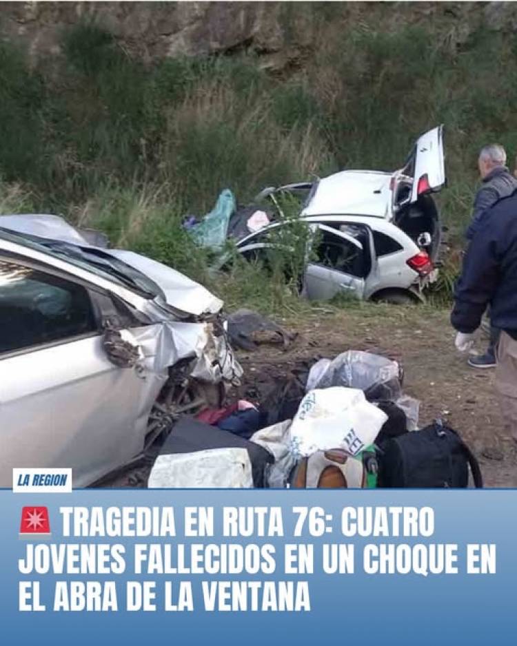 TRAGEDIA EN RUTA 76: cuatro fallecidos en un choque en El Abra (Sierra de la Ventana)