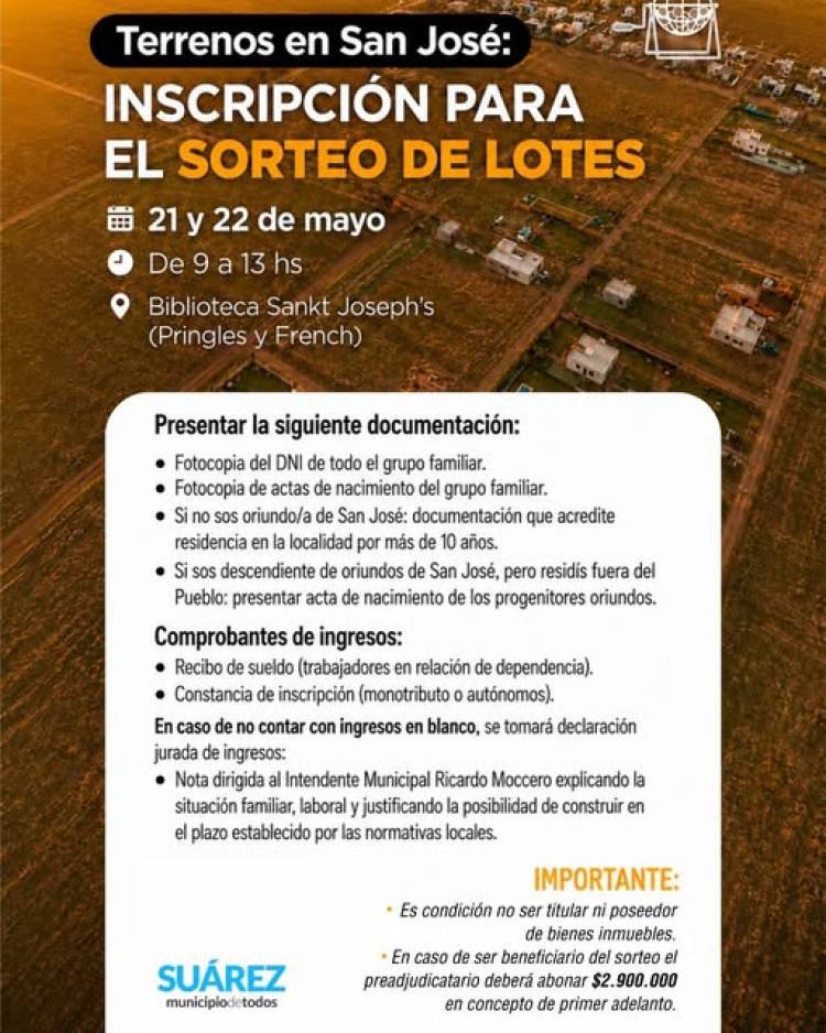 Más de 500 familias ya accedieron a su terreno: ahora llega una nueva oportunidad para San José