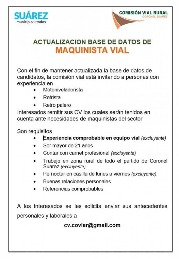 ACTUALIZACIÓN DE BASE DE DATOS | MAQUINISTA VIAL