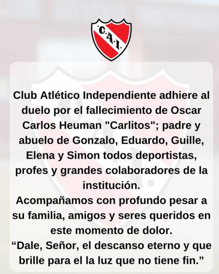 El club Independiente de San José adhiere a duelo por Carlitos Heuman