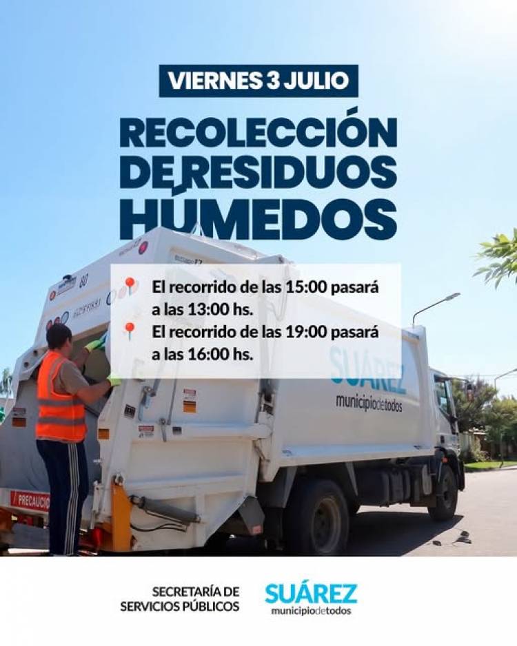 Servicio de Recolección de Residuos Húmedos el Viernes 03 de Julio