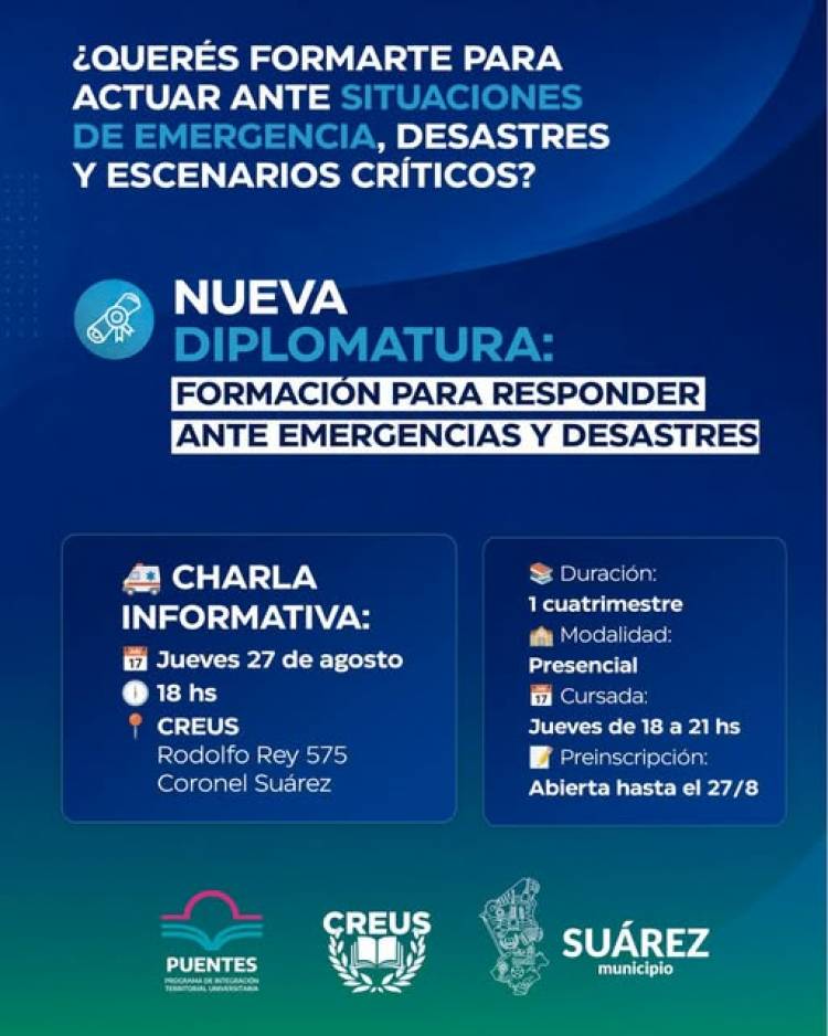  CHARLA INFORMATIVA: nueva Diplomatura: formación para responder ante emergencias y desastres